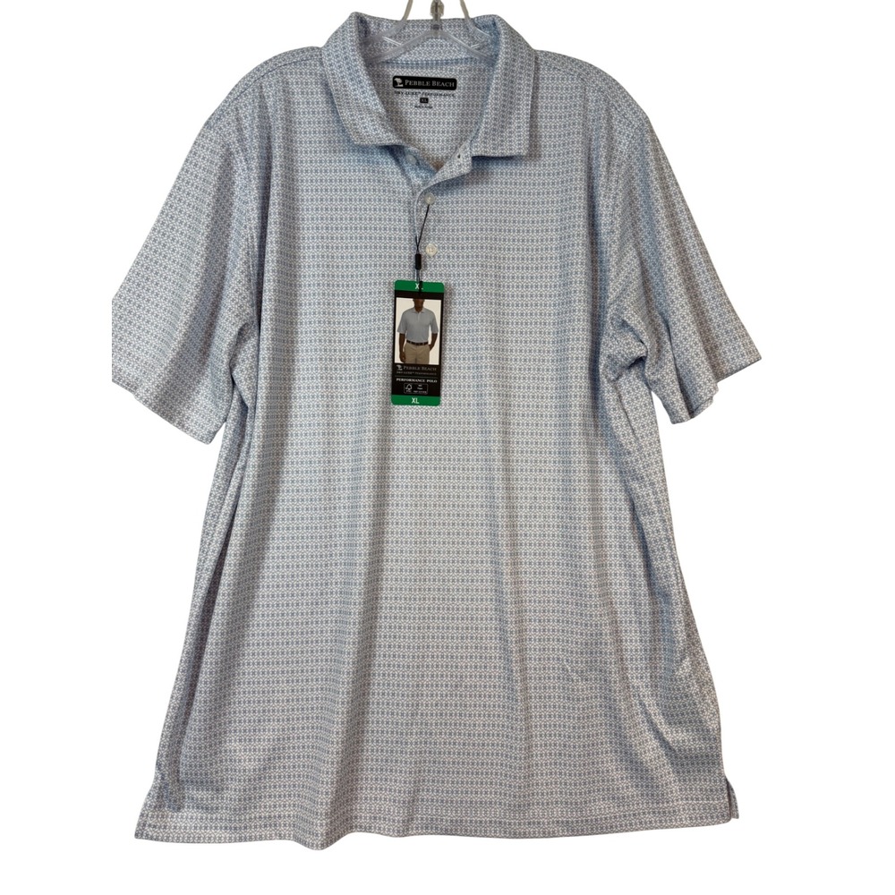 NWT Pebble Beach Mens XL Dry-Luxe Performance Golf Polo Shirt White‎ Geometric